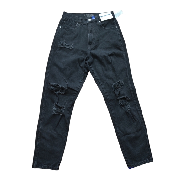 Arizona Shredded Mom Jeans Black High Rise Juniors Size 7 NWT Vintage Style - Picture 1 of 6